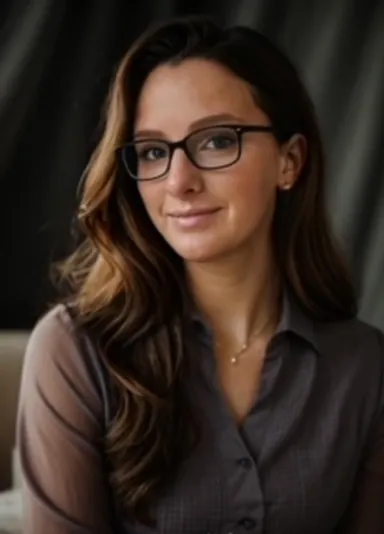 Daniela, con lentes y el cabello largo y ondulado, sonríe a la cámara.